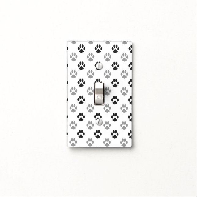 Cute Black And White Paw Prints Pattern Light Switch Cover (In Situ)
