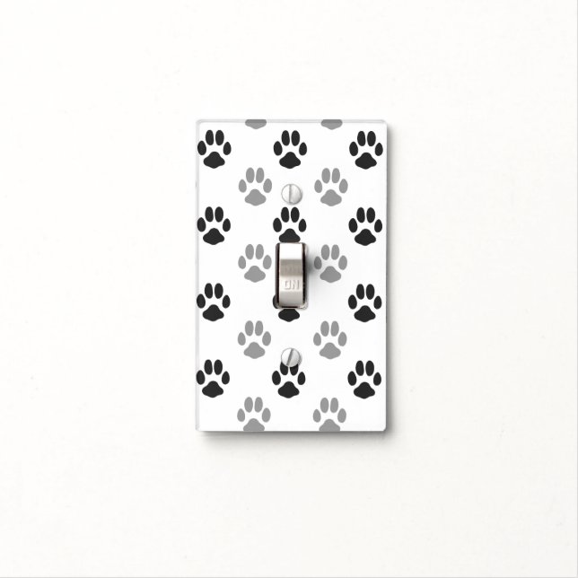 Cute Black And White Paw Prints Pattern Light Switch Cover (In Situ)
