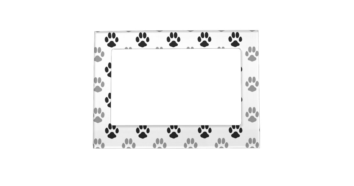 Cute Black And White Paw Prints Pattern Magnetic Photo Frame | Zazzle