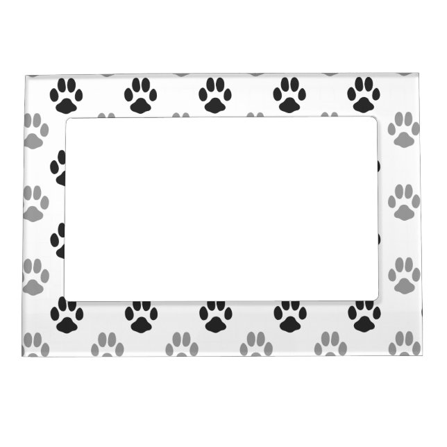 Cute Black And White Paw Prints Pattern Magnetic Photo Frame (Front)
