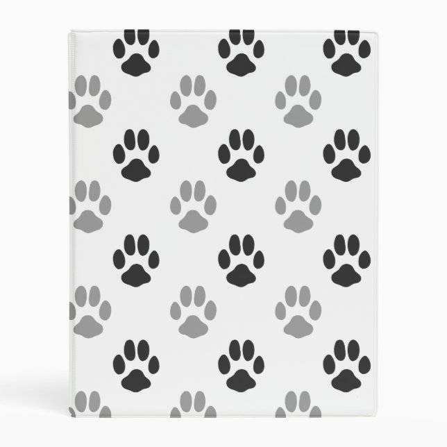 Cute Black And White Paw Prints Pattern Mini Binder (Front)