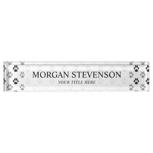 Cute Black And White Paw Prints Pattern Name Plate