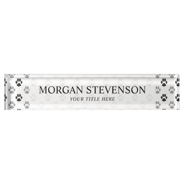 Cute Black And White Paw Prints Pattern Name Plate (Front)