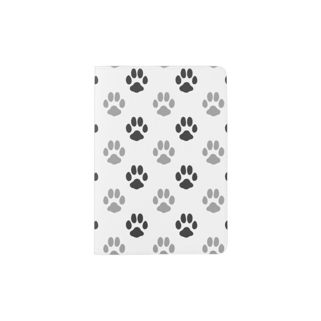 Cute Black And White Paw Prints Pattern Passport Holder (Front)