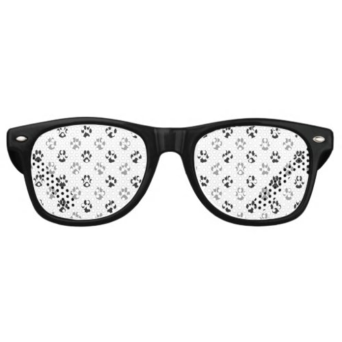 Cute Black And White Paw Prints Pattern Retro Sunglasses