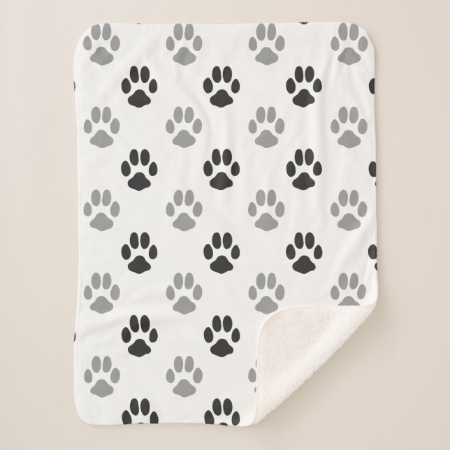 Cute Black And White Paw Prints Pattern Sherpa Blanket (Front)