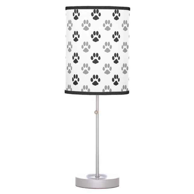 Cute Black And White Paw Prints Pattern Table Lamp (Front)