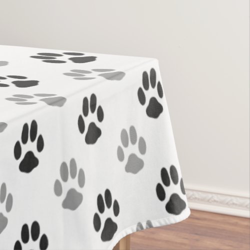 Cute Black And White Paw Prints Pattern Tablecloth