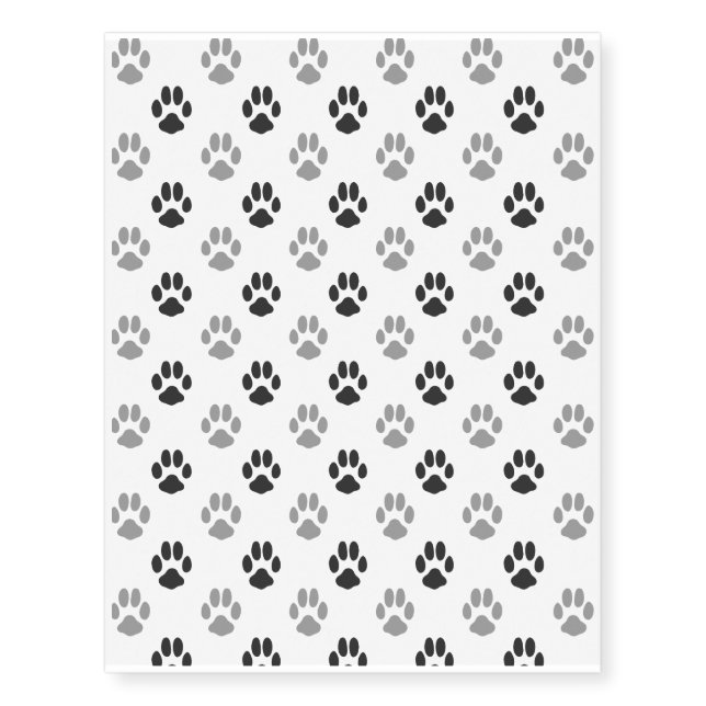 Cute Black And White Paw Prints Pattern Temporary Tattoos (Front)