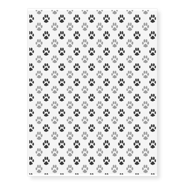 Cute Black And White Paw Prints Pattern Temporary Tattoos (Front)