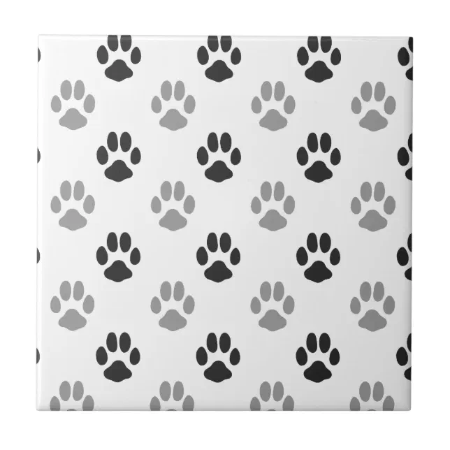 Cute Black And White Paw Prints Pattern Tile | Zazzle