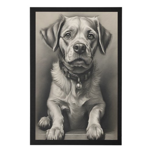Cute Black and White Pencil Sketch Dog Puppy Faux Canvas Print