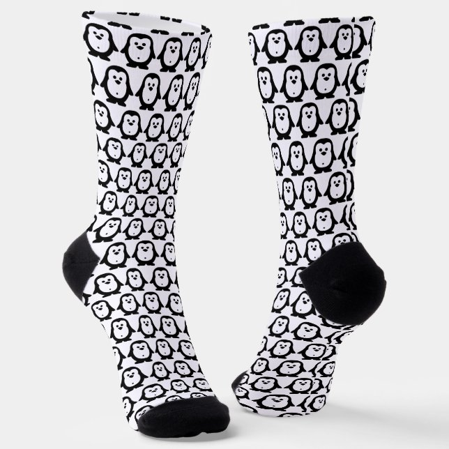 Cute Black and White Penguin Pattern Crew Socks (Angled)