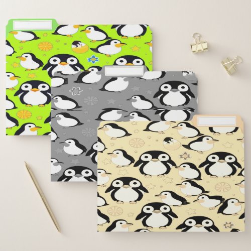Cute black and white penguins file folder