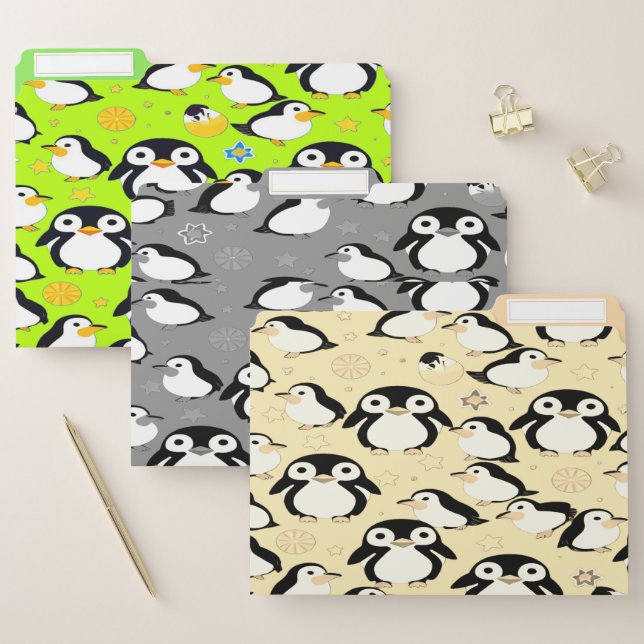 Cute black and white penguins file folder (Set)