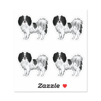 Cute Black And White Phalène Dog Cartoon Drawings Sticker