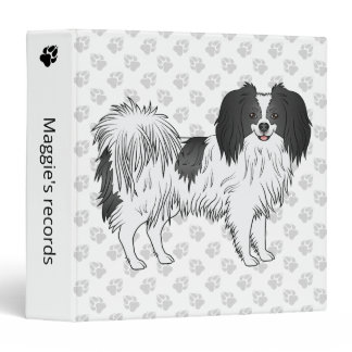 Cute Black And White Phalène Dog With Gray Paws 3 Ring Binder