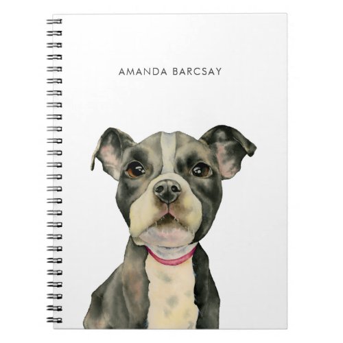 Cute Black and White Pitbull Puppy Dog Watercolor Notebook