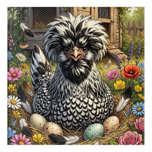 Cute Black and White Polish Chicken Acrylic Print