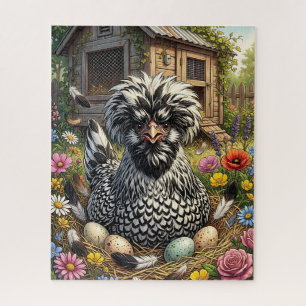 Cute Black and White Polish Chicken Jigsaw Puzzle