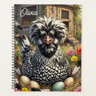 Cute Black and White Polish Chicken Personalized Planner