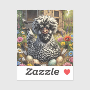 Cute Black and White Polish Chicken Sticker