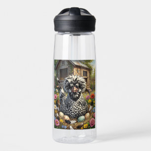 Cute Black and  White Polish Chicken Water Bottle