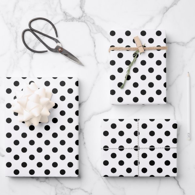 Cute Black And White Polka Dots Pattern Wrapping Paper Sheets (Front)