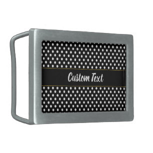 Cute Black and White Polka Dots Script Text Belt Buckle