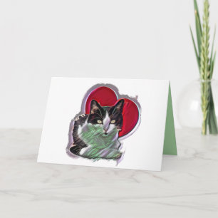 Cute Black and White PopArt Tuxedo Cat Heart Card