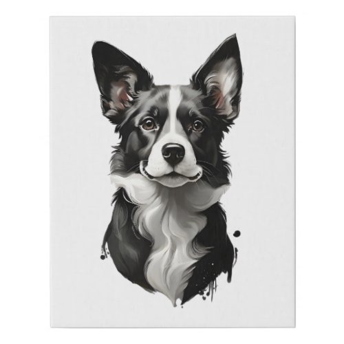 Cute Black and White Portrait Dog Puppy Faux Canvas Print
