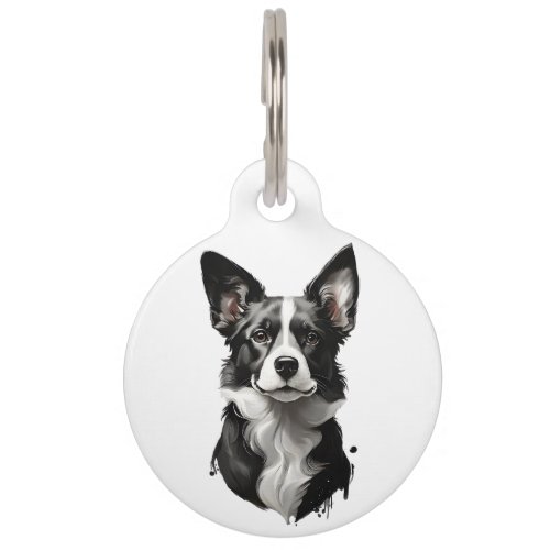 Cute Black and White Portrait Dog Puppy Pet ID Tag