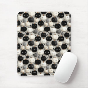 Cute Black and White Pumpkin Fall Pattern Mouse Pad