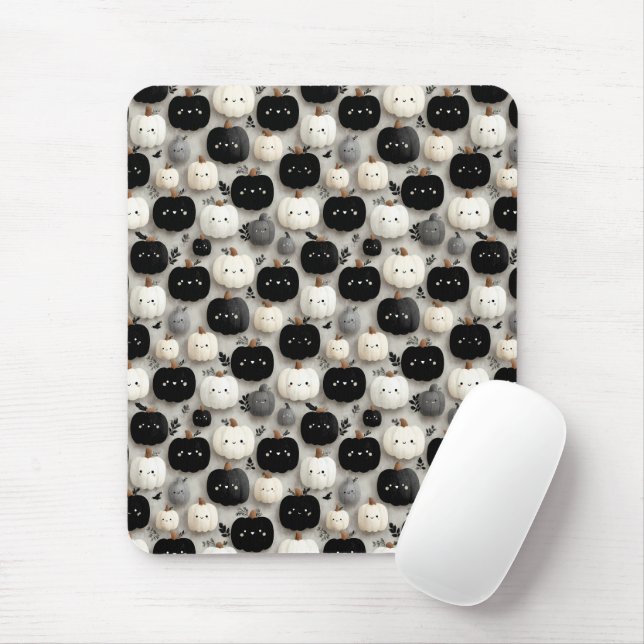 Cute Black and White Pumpkin Fall Pattern Mouse Pad (With Mouse)