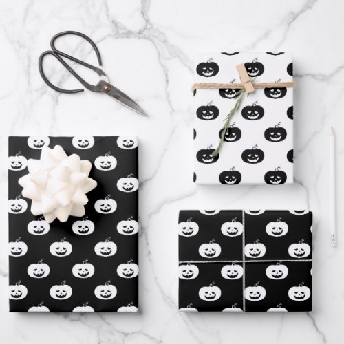 Cute Black And White Pumpkin Halloween Pattern Wrapping Paper Sheets