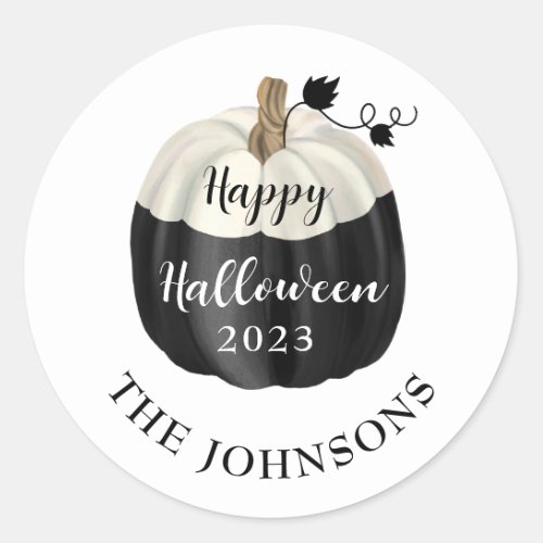 Cute Black And White Pumpkin Happy Halloween 2022  Classic Round Sticker