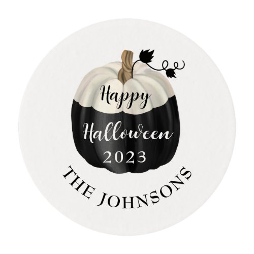 Cute Black And White Pumpkin Happy Halloween 2022 Edible Frosting Rounds