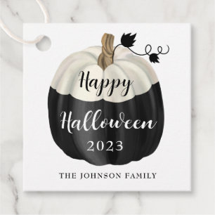 Cute Black And White Pumpkin Happy Halloween 2022 Favor Tags