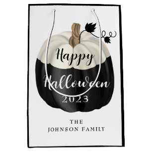 Cute Black And White Pumpkin Happy Halloween 2022 Medium Gift Bag