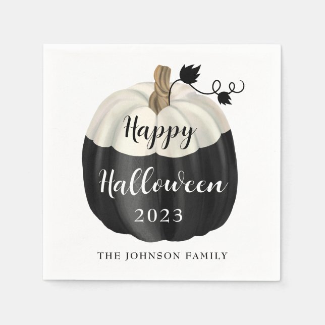 Cute Black And White Pumpkin Happy Halloween 2022  Napkins (Front)