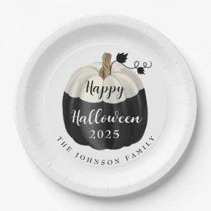 Cute Black And White Pumpkin Happy Halloween 2022 Paper Plates