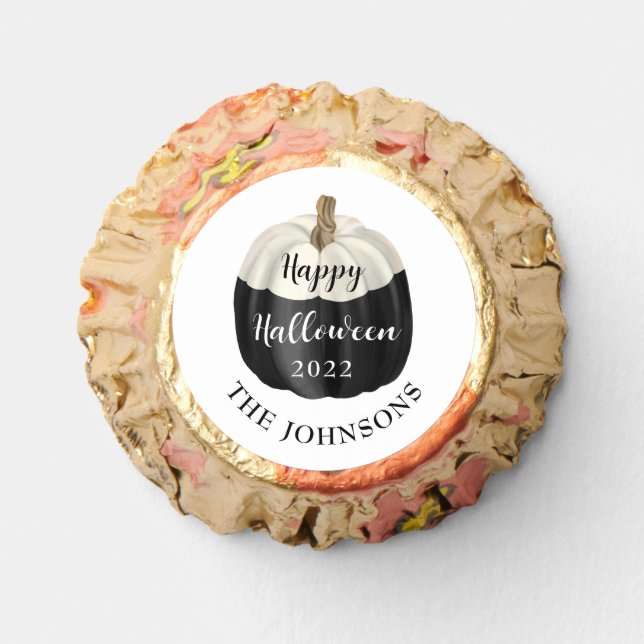 Cute Black And White Pumpkin Happy Halloween 2022 Reese's Peanut Butter Cups (Front)