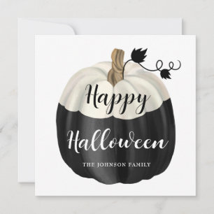 Cute Black And White Pumpkin Happy Halloween Card