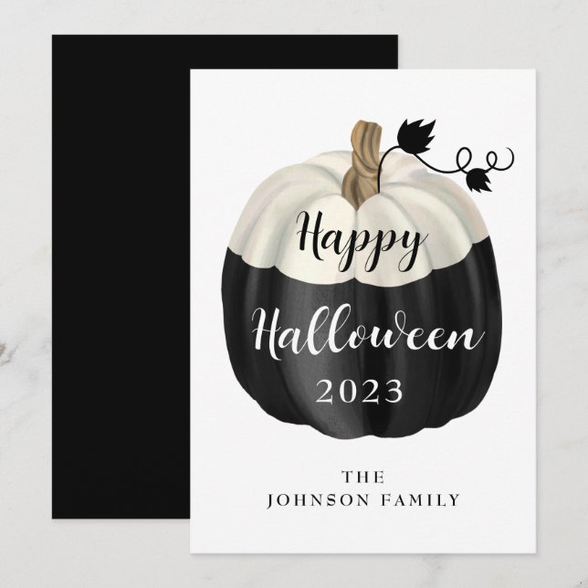 Cute Black And White Pumpkin Happy Halloween  Card (Front/Back)