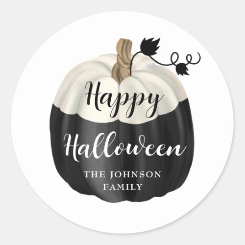 Cute Black And White Pumpkin Happy Halloween  Classic Round Sticker