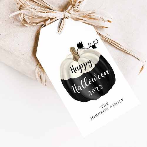 Cute Black And White Pumpkin Happy Halloween Gift Tags