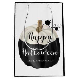 Cute Black And White Pumpkin Happy Halloween Medium Gift Bag