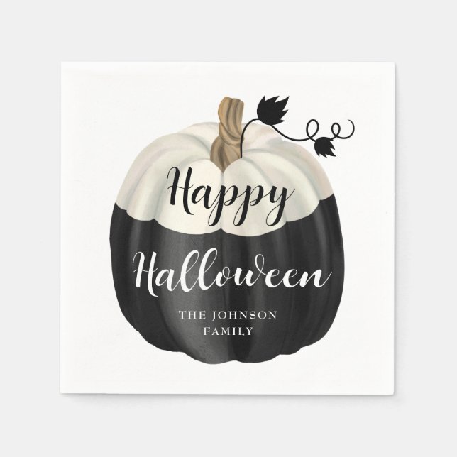 Cute Black And White Pumpkin Happy Halloween Napkins (Front)