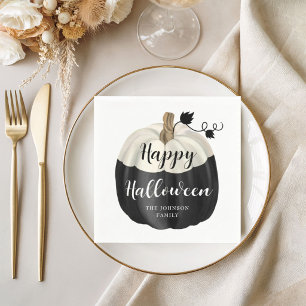 Cute Black And White Pumpkin Happy Halloween Napkins