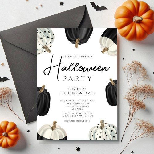 Cute Black And White Pumpkins Halloween Invitation